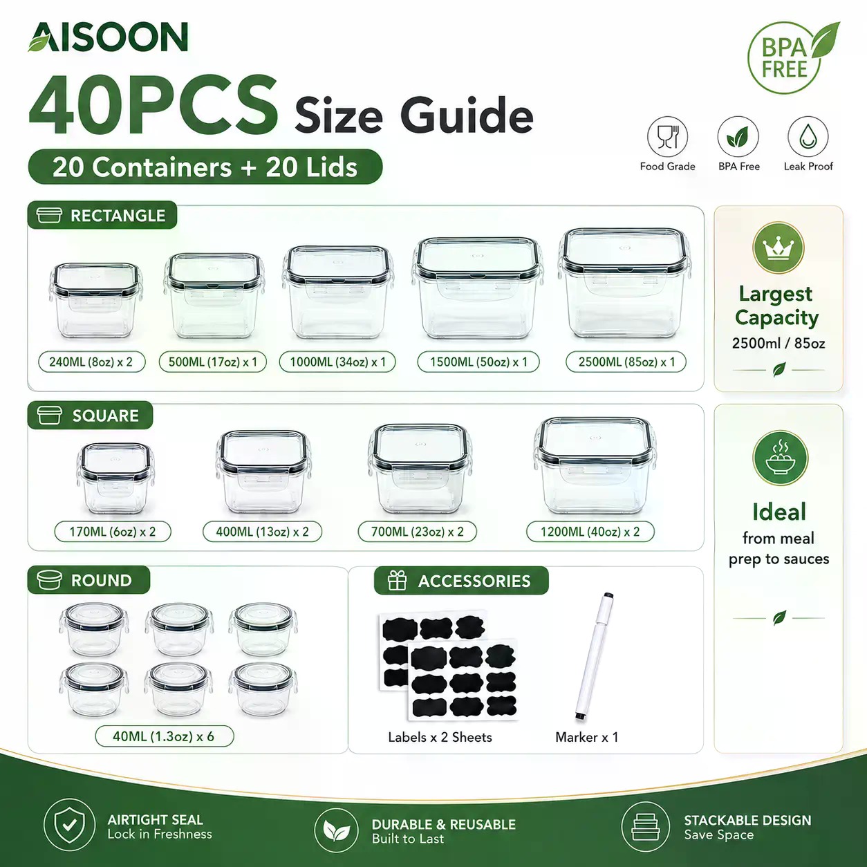 40 PCS Extra Large 85oz Silico - Meal Prep Bowl 评论和价格